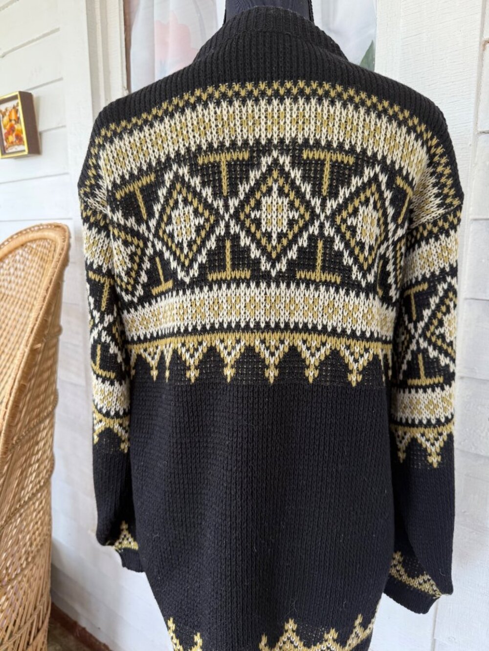 Vintage 50s Womens Nordstrikk Norway Cardigan Black Tan Size L - Picture 2 of 14